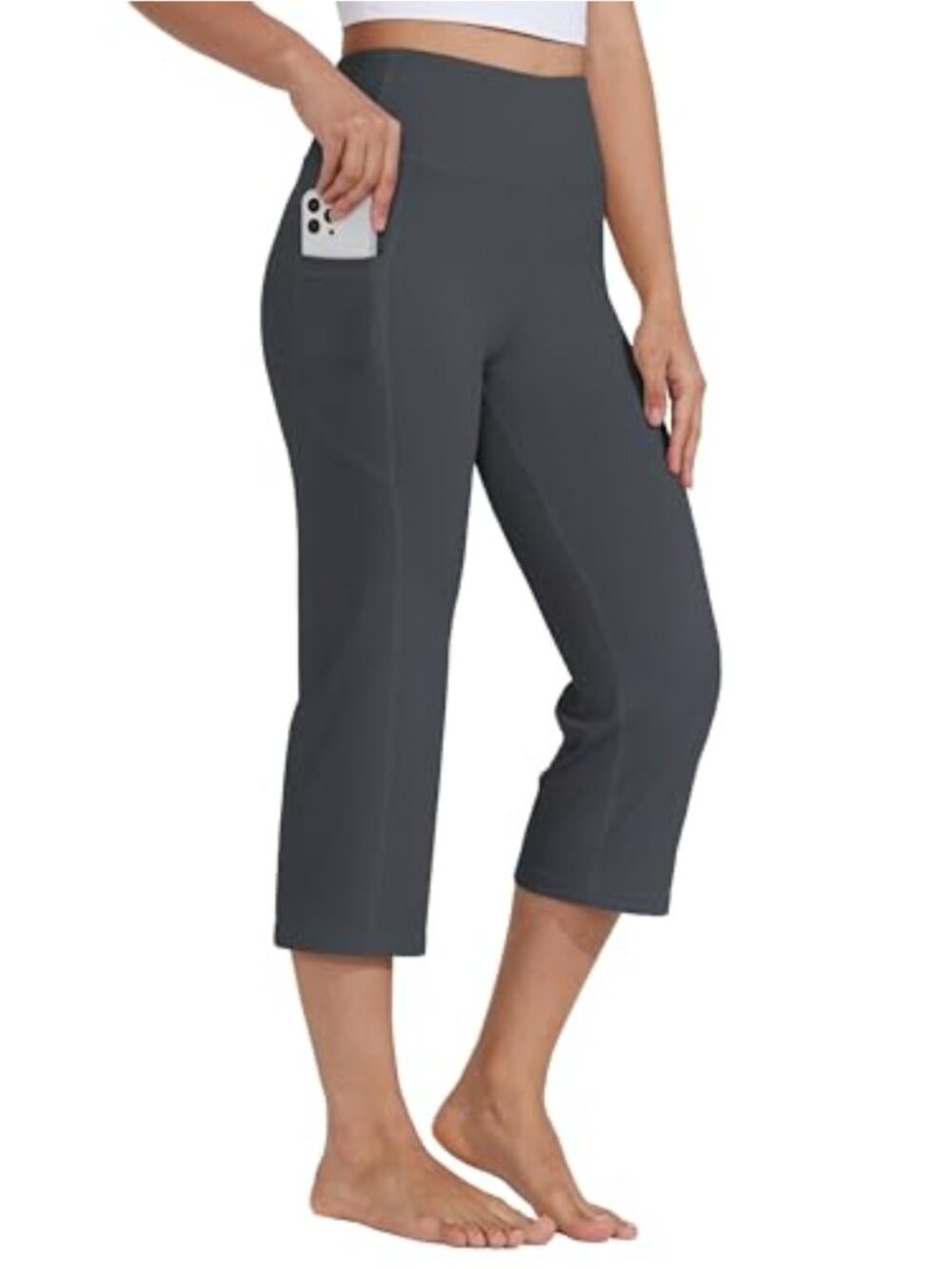 High Waist Yoga Capris Straight Leg Crop Pockets Athletic Workout